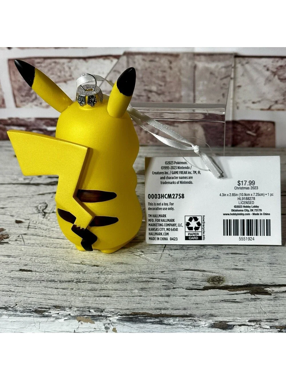 NWT 2023 Hallmark Pokémon Pikachu Blown Glass Christmas Ornament